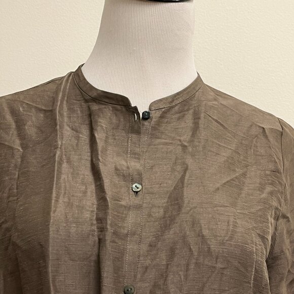 Eileen Fisher brown button up tunic jacket top M - Picture 3 of 6